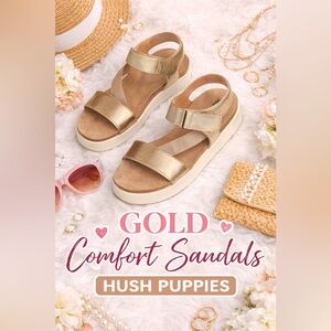 Hush Puppies Bounce Gold Metallic Comfort Sandals Velcro Straps